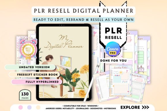 Download PLR Cute Digital Planner Canva Editable - Digital planner Collection