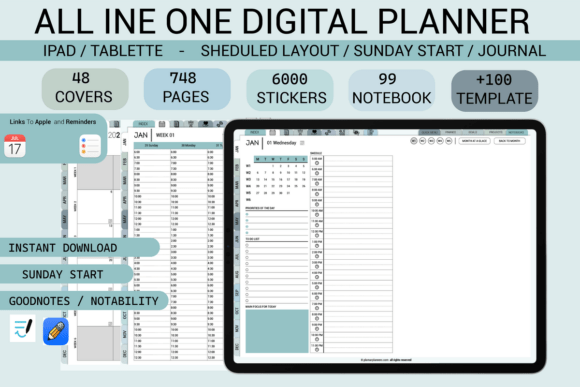 Download Blue Digital Planner-Journal Sheduled - Digital planner Collection